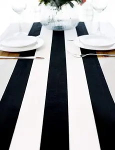 Black and White Striped Table Runner for Kitchen Decor Black Stripe Tabletop Collection Cotton Canvas Table Runner 48 Inches Beetlejuice Party Decor