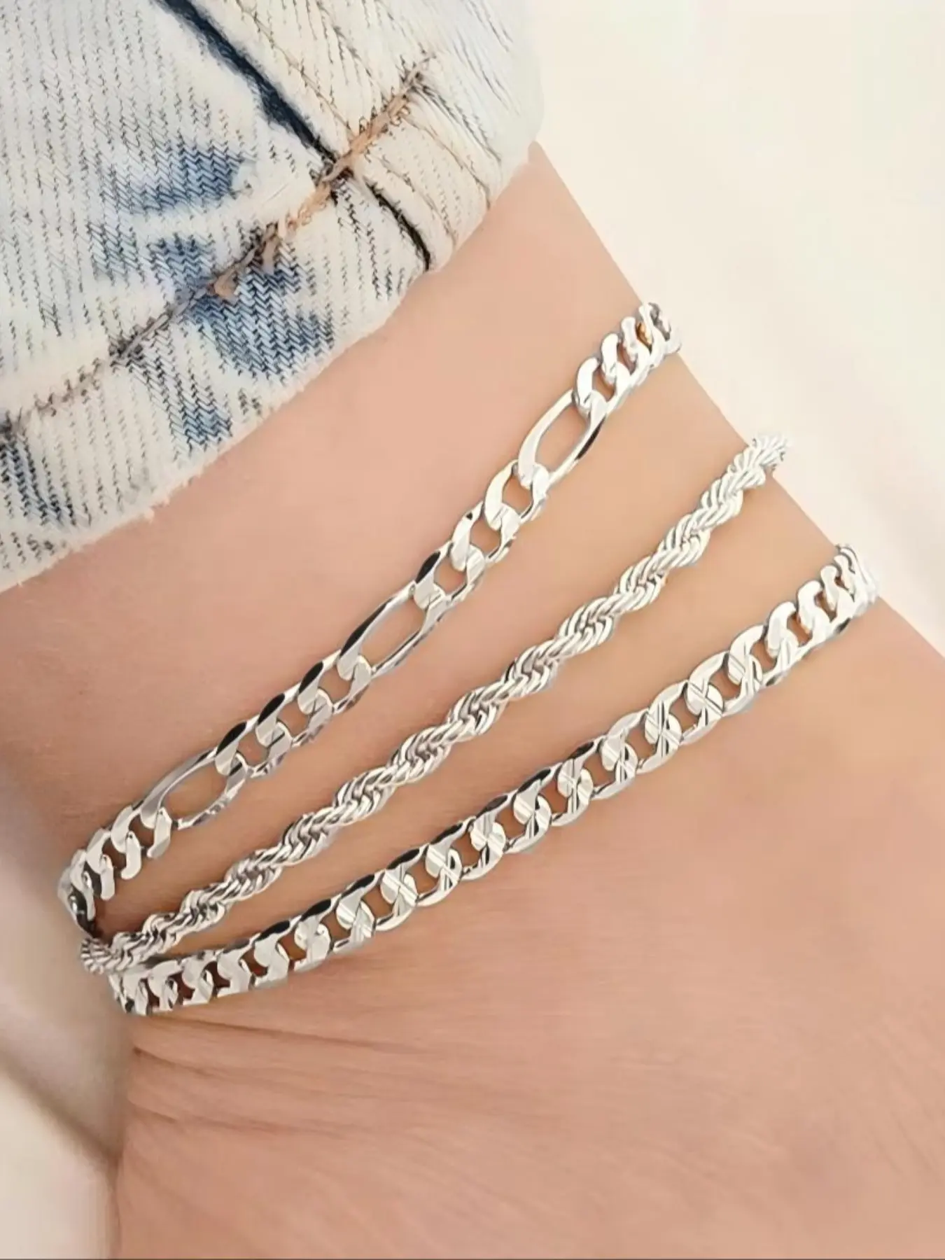 3 Piece Minimalist Fashion Anklet Set, Alloy Chain, American Retro Style, Perfect for Beach Vacation & Daily Wear, Layered Anklet, Dainty Layered Anklet, Fashion Accessories