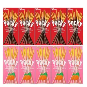 10 Packs (2 Flavors) Glico Pocky Chocolate and Strawberry Cream Covered Biscuit Sticks 1.41 oz Each -  Snack