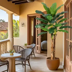 Artificial Banana Tree, 2.1 m Artificial Banana Tree with Grey Planter, Artificial Plants with 24 Artificial Banana Leaves, for Home Office Decoration