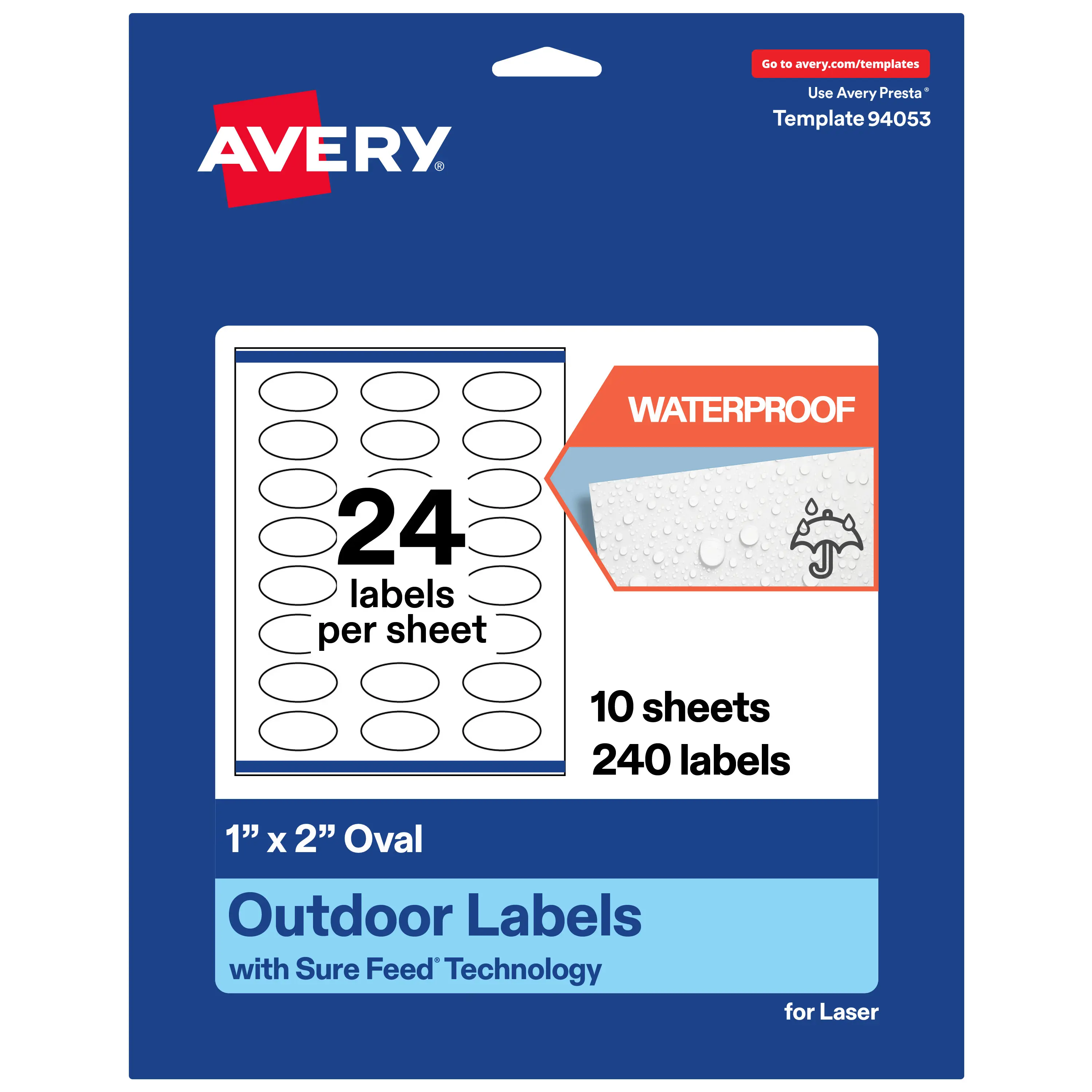 Avery Outdoor Waterproof Labels - 1"x2" Oval, Laser Printer Compatible, Waterproof Stickers, Permanently Attached Labels & Stickers, Crisp Text, Full Bleed Office Stationery