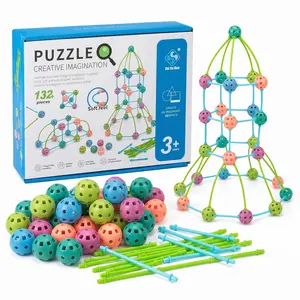 132Pcs 3D Building Toys for Kids, Creative STEM Geometry Blocks Puzzle, Fine Motor Skills Educational Toys, Screen-Free Birthday Gift for Toddlers 3+