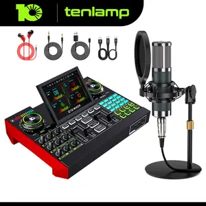 Tenlamp G10 Multi-Function Portable Audio Interface Amplifier Kit - P15 Wired Condenser Microphone, Plug-and-Play Mixer, USB Port Sound Board, OTG Cable, Smartphone Podcast Equipment for Live Performances