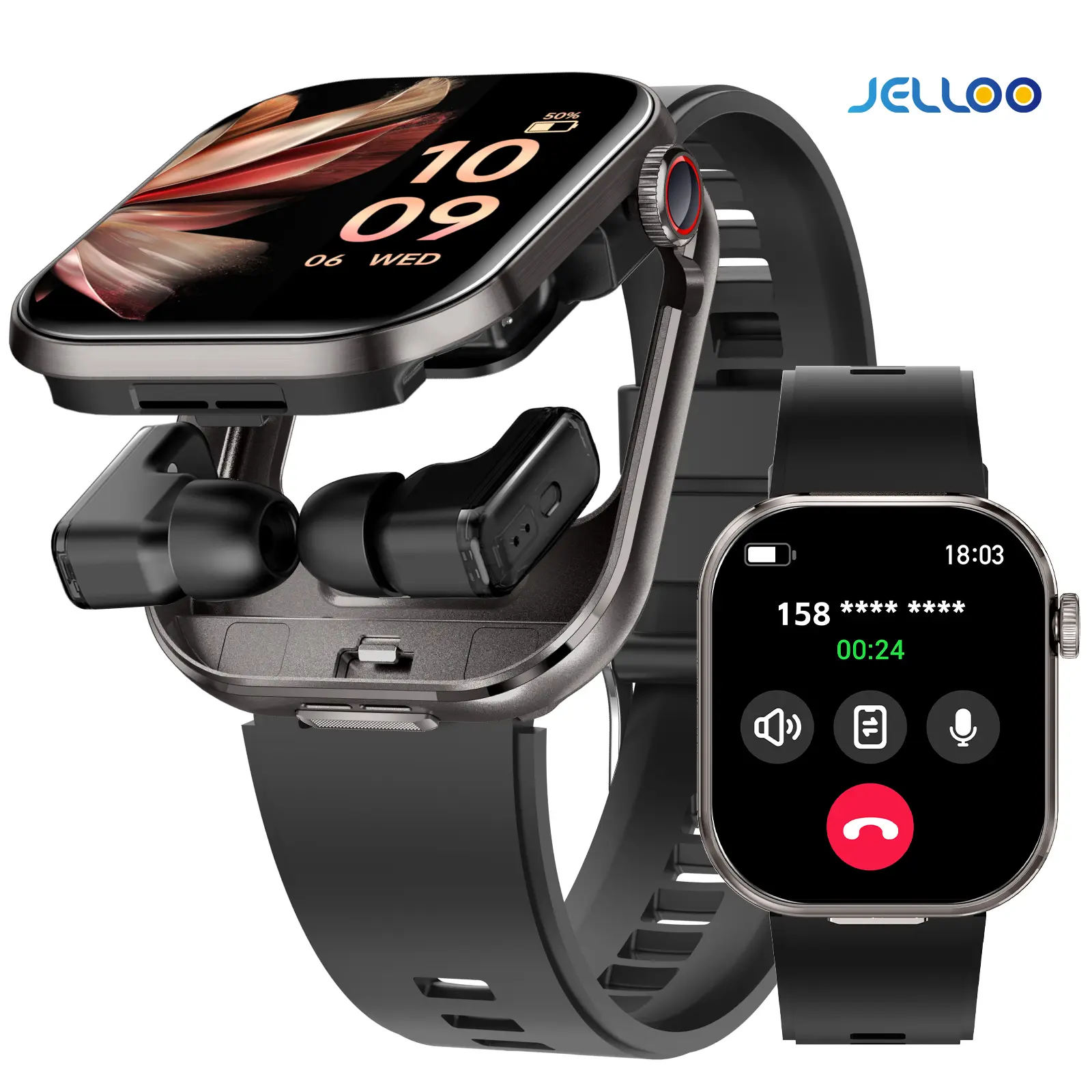 JELLOO 2-in-1 Interactive Electronic Smartwatch (Wearable Device) with Earbuds for Adults, 2.02" HD Touch Screen, Call Make/Answer, Music Play, Remote Camera Control, Message Notification, Compatible with iPhone Android Phones,techvibes