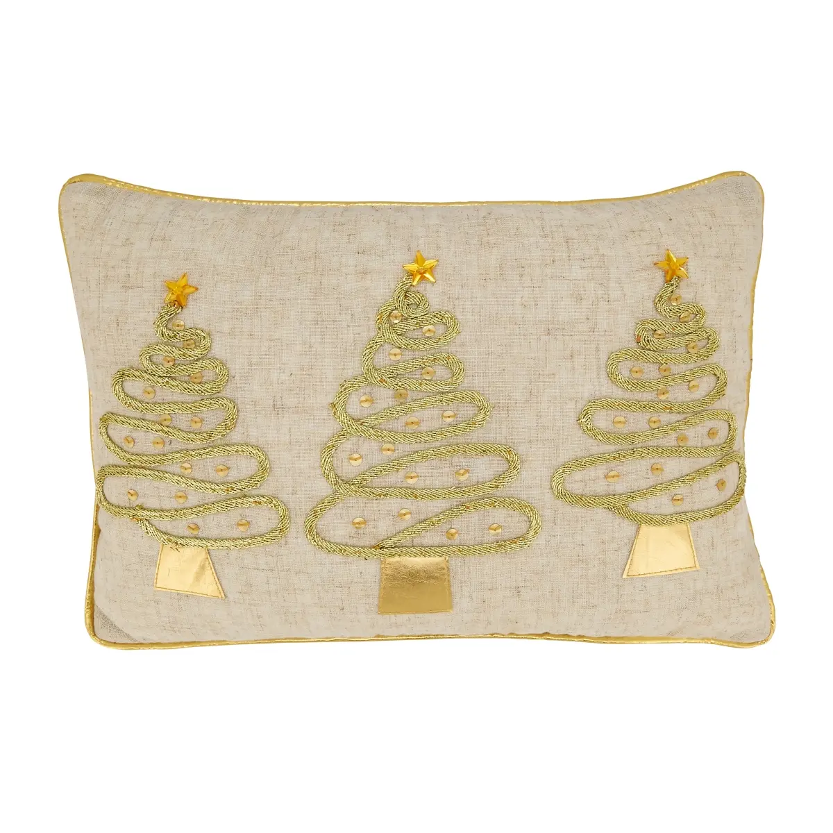 Saro Lifestyle 2076.GL1218B 12 x 18 in. Festive Trio Christmas Oblong Poly Filled Throw Pillow, Gold