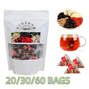 Natural Ginseng Five Treasures Herbal Tea Set, Red Date & Goji Berry Mulberry Leaf Blend, 20/30/60 Tea Bags, Health Beverage for Adult