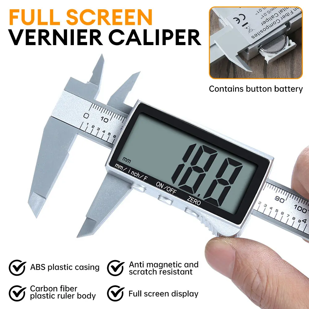 9-Inch Stainless Steel Digital Caliper Measuring Tool with Carbon Fiber Components, Large LCD Screen, Easy Inch-Metric-Fraction Switch for DIY & Household Use
