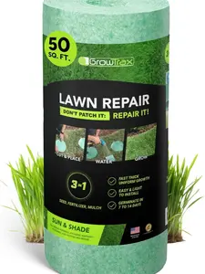 Growtrax Biodegradable Grass Seed Mat, Year Round Green - 50 Sq Ft Quick Fix Roll - Growing Solution for Lawns, Dog Patches and Shade - Just Roll Water & Grow -Not Fake or Artificial Grass