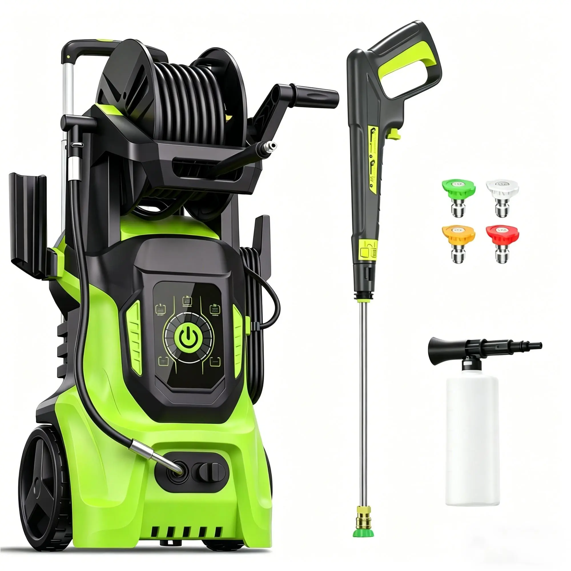 Electric Pressure Washer 4500PSI MAX 3.8GPM, 15 Level Adjustable Touch Screen, Multi-Purpose Cleaning Performance, with 4 Spray Nozzle, 500ML Foam Cannon, Stainless Steel Lance, Automatic Total Stop System for Car Wash, Home, Patio Cleaning
