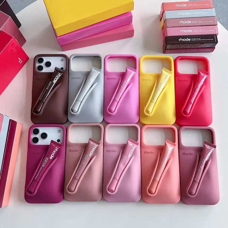 Rhode Lip Case Phone Cover with Lip Balm Holder, Soft Silicone Protective Case for iPhone 11,12,13,14,15,16,17 Pro Max
