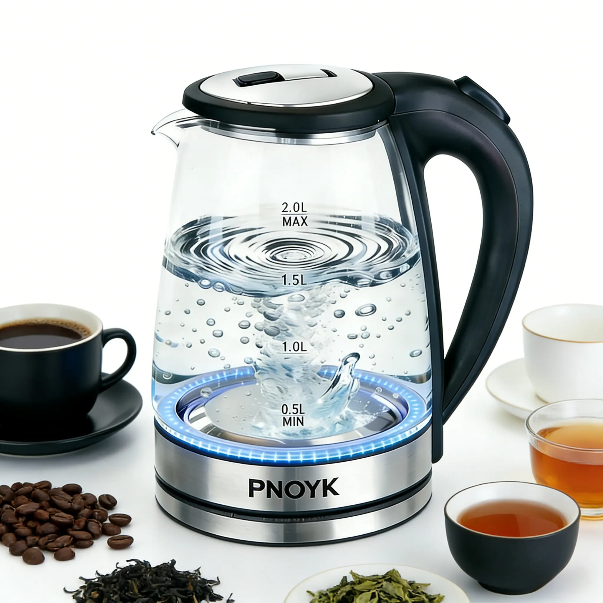 2.0L Glass Electric Kettle – 1500W Fast Boiling Water Boiler with Auto Shut-Off & Boil-Dry Protection, BPA-Free Borosilicate Glass, Stainless Steel Base, Ideal Kitchen Appliance & Gift for Home, Tea & Coffee Lovers