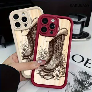 Western Boot Design Pattern Phone cases Case Compatible with iPhone 17 Pro Max 16 16e 15 14 Plus 13 12 Mini 11 Air X XS Pattern TPU Lens Protection Durable Soft Cover Valentine's Day Gift 2D printing