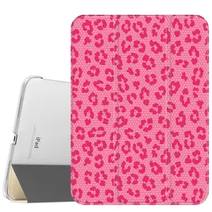 Durable Leather Tablet Case with Holder, Casing & Magnetic Computer Protection - for iPad A16 2025, Air 6, Mini 6, Samsung Galaxy Tab S9, Slim Stand, Soft Translucent Frosted Back, Pencil Slot, Rose & Red Lace Leopard Print