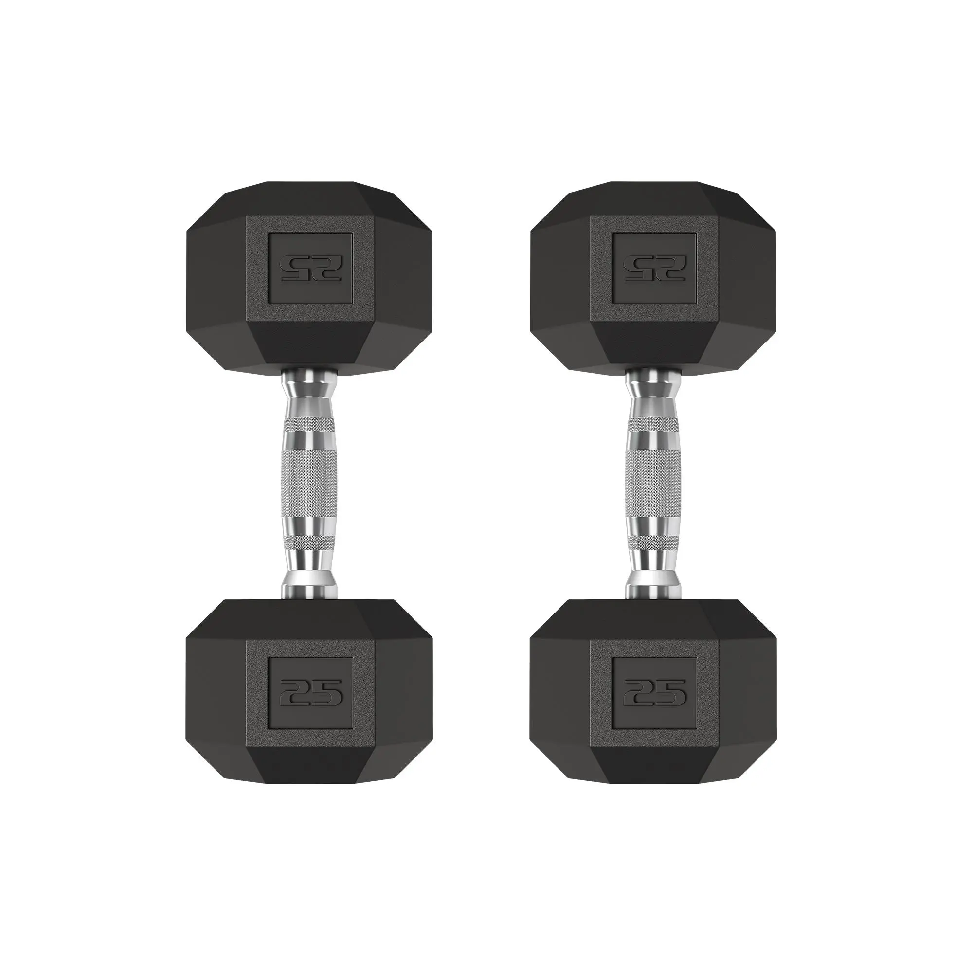 25LB Hex Dumbbell Set (2-Piece), Cast Iron Core Hand Weights with Rubber-Encased Coating, Textured Carbon Steel Handle for Performance, HIIT Workouts, Upper Body Strength Train & Durability