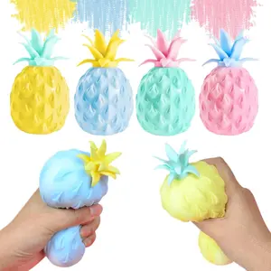 4 Pcs Pineapple Stress Ball, Fidget Toys Ball for Pressure Release Party Gifts,Stress Relief for Kids & Adult Tricky Funny Squeeze Toy (Random Color)