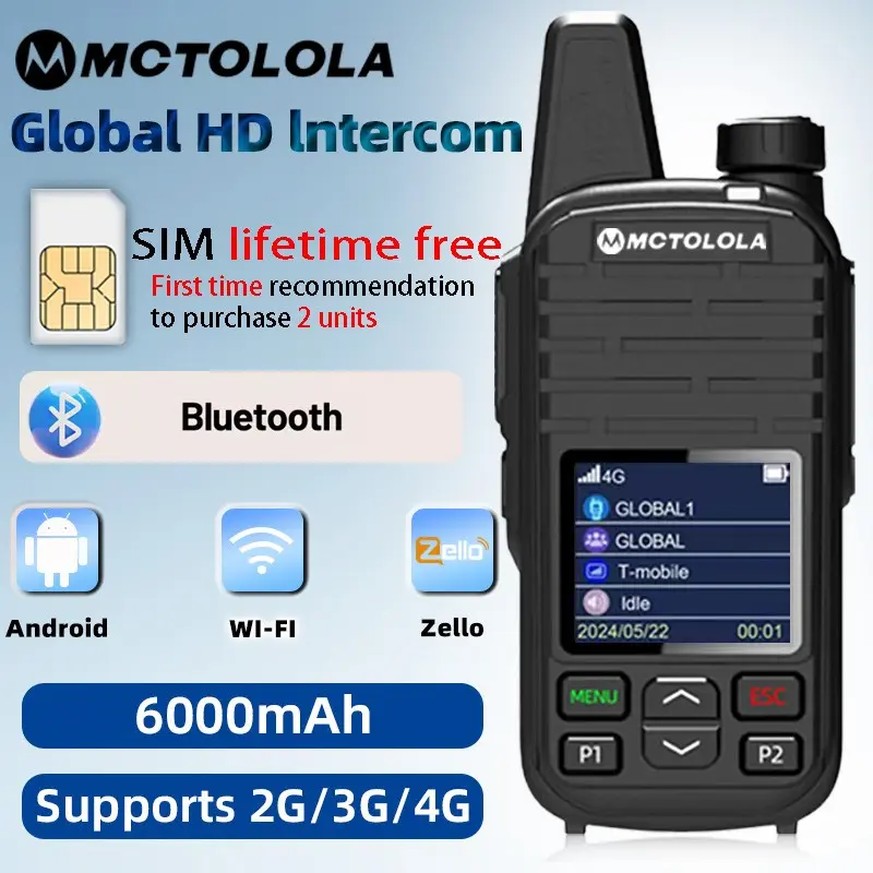 Lifetime free SIM card service supports WiFi, Bluetooth, 2G4G for unlimited distance communication, PoC wireless intercom for high-definition communication, ultra long standby, commercial fleet, outdoor self driving, professional intercom equipment