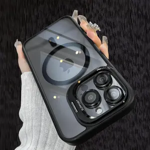 Suitable For iPhone 16 15 14 13 12 PRO MAX Magnetic Mobile Phone Case, Compatible With MagSafe Built-In Camera Ring Holder, Camera Lens Protective Film, Military-Grade Protection, Anti-Fall And Non-Yellowing Mobile Phone Case Protector Cover， Anti-Drop