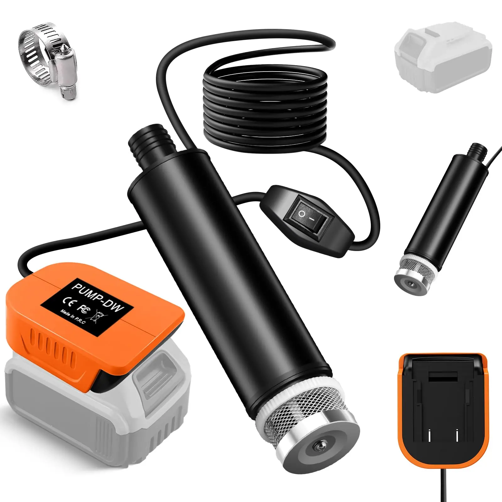 Portable Cordless Submersible Water Pump Compatible with for DeWalt 20V/60V Batteries, On/Off Switch for Water Transfer and Draining (Battery Not Included)