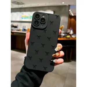 Bow-Knot 1pc Creative Black Bowknot Pattern Full Coverage Matte Anti-Drop TPU Phone Protective Case, Compatible With IPhone 16 15 14 13 12 11 Pro Max, A55/54/53/52/51, S25/24/23/22/21 Ultra