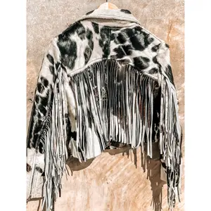 COWHIDE FRINGE JACKET- BLACK