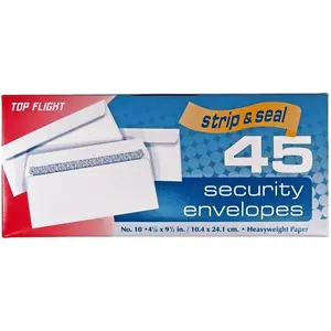 Number 10 Boxed Security Envelopes, Strip and Seal Closure, 4 1/8 x 9 1/2 Inches, White, 45 Envelopes per Box (6900120)