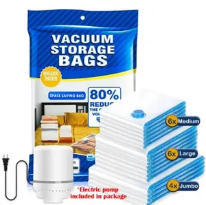 Vacuum Seal Bags for Clothing with Electric Pump Multi Size Reusable Waterproof Compression Set for Home Organization Travel Essentials Organiser Turbo