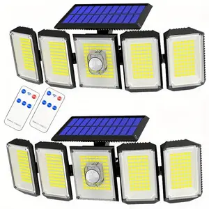 Waterproof Motion Sensor 5 Heads Solar Outdoor Wall Lights 300 LED 3000LM with Remote Control 270° Wide Angle Flood Street Light for Decoration