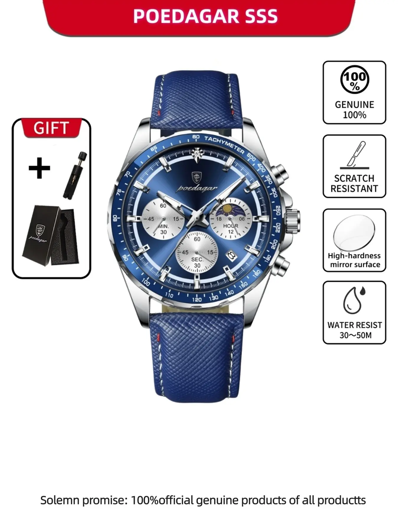 POEDAGAR casual simple nylon strap men's watch Modern Waterproof Watch durable watch waterproof calendar stainless steel quartz men's watch Quartz Analog Watch Casual Trendy Wristwatch Analog Quartz Movement