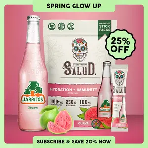Salud x Jarritos 2-in-1 [Hydration & Immunity - Guava] Electrolytes Powder, Agua Fresca Drink Mix, Elderberry, Dairy & Soy Free, Non-GMO, Gluten Free, Vegan, 1g Sugar (15 Servings), Spring Glow Up