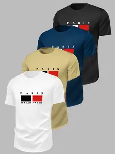 Paris Fashion Casual Letters Print Cotton T-Shirt for Men and Women, Breathable Casual Round Neck Short Sleeve for Daily Wear, Summer New Trendy Couple Top, Menswear Unisex Streetwear