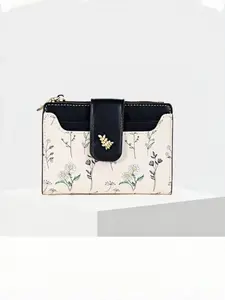 Cute Floral Short Wallet for Women, Button Closure Multi-Card Holder Card Slots Wallet, Zipper Coin Pouch, Student Money Clip, Fashionable Accessory