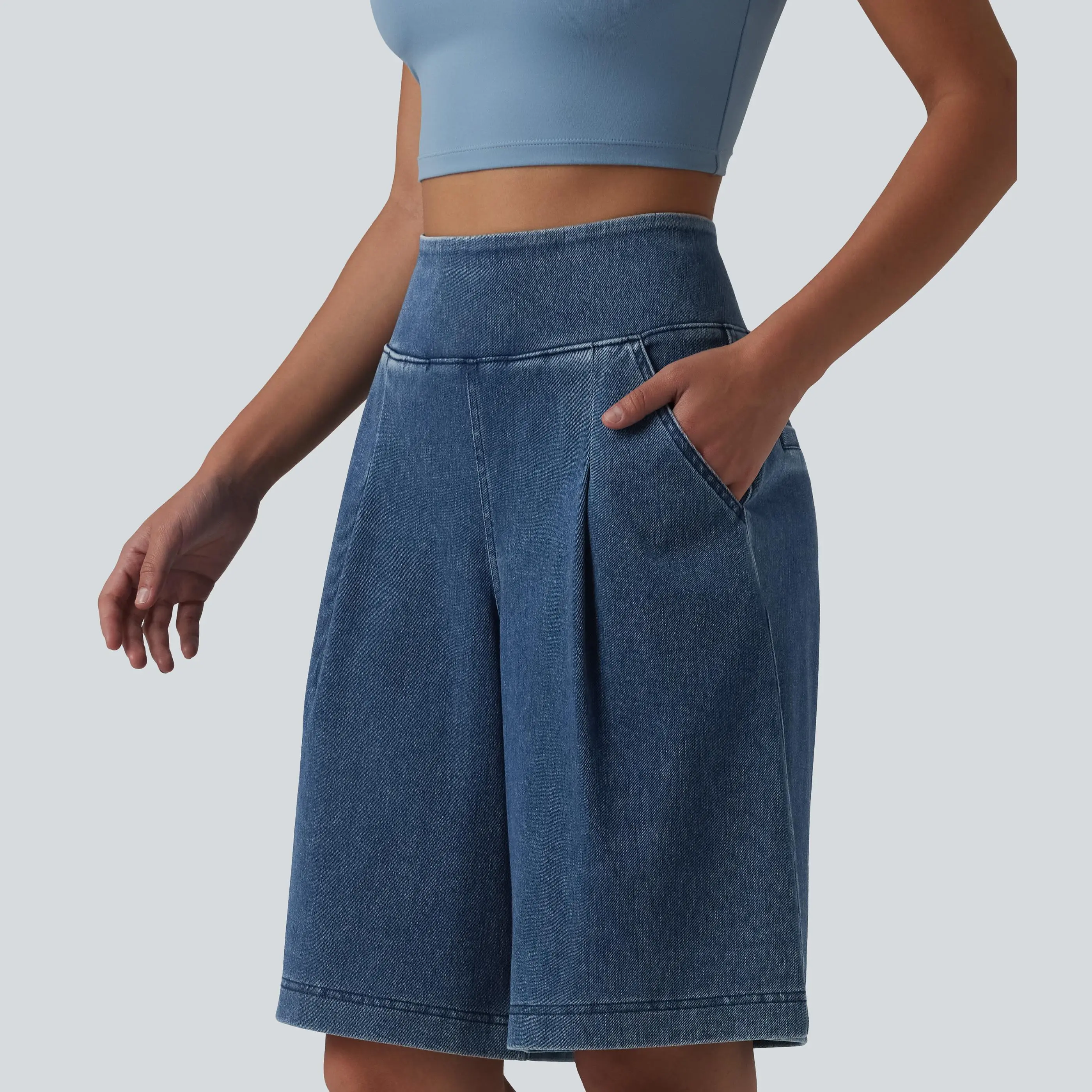Halara Flex™ High Waisted Denim Casual Baggy Shorts 10'' with Pockets