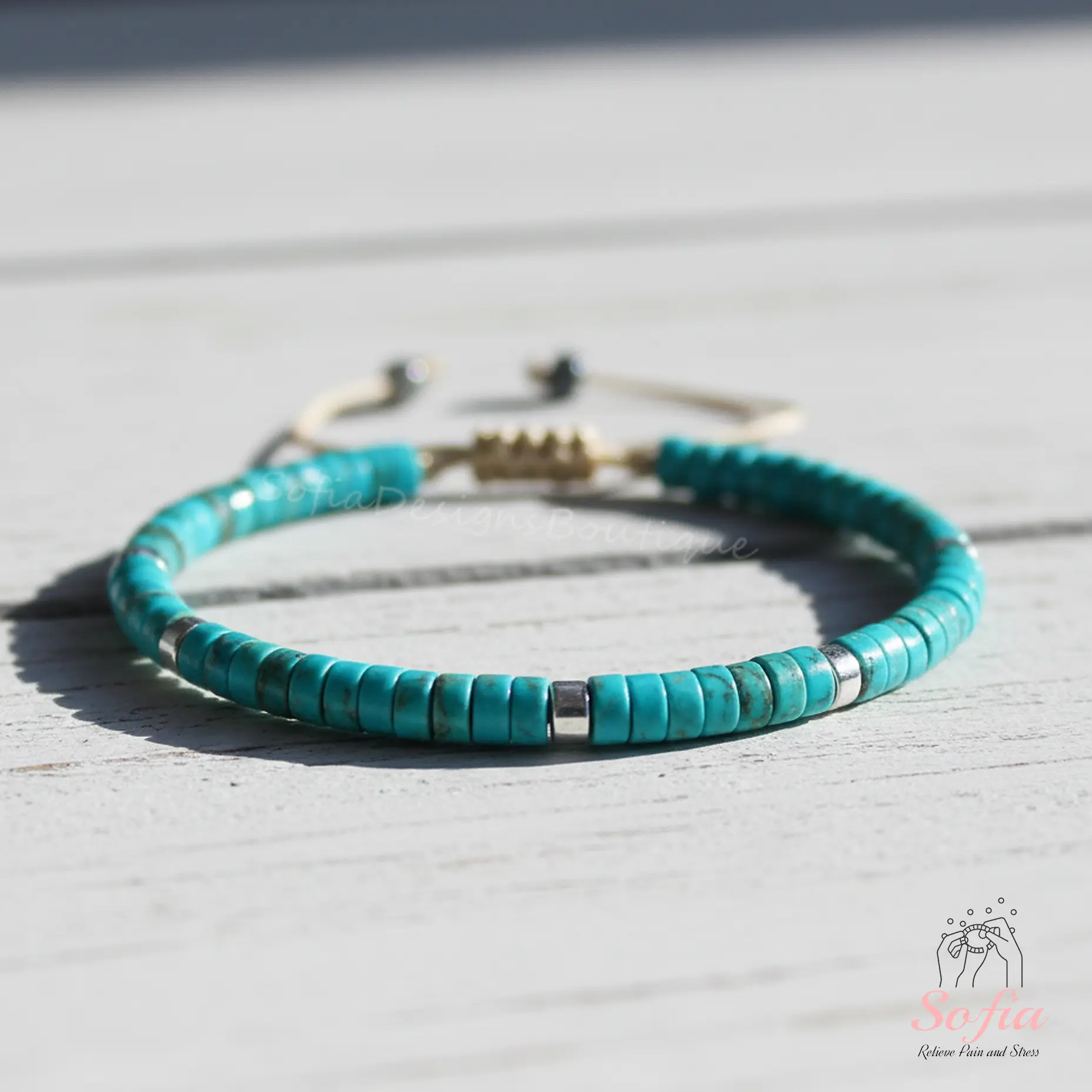 SofiaDesignsBoutique Natural Turquoise Barrel Shape Crystal Bracelet - Handmade Braided Gemstones, Dainty Minimalist Healing Crystal Jewelry, Unisex Easy-to-Wear for Adults, Daily Wear Gift That Expresses Unique Style