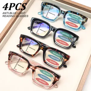 4-Pack Women's Progressive Multifocal Blue Light Blocking Reading Glasses Stylish oversized frame design with spring hinges to accommodate various face shapes Three-level vision adjustment functionality Ideal for daily commuting,outdoor activities