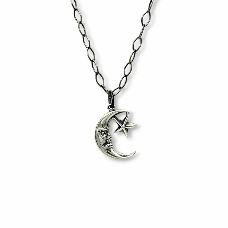 Crescent Moon & Star Necklace | 925 Sterling Silver Necklace | Celestial Jewelry | Two Tones Necklace