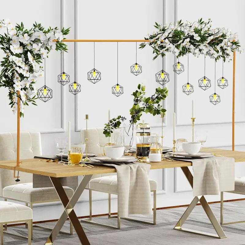 Over the Table Rod Metal Stand with Clamps Adjustable 13''-42'' Tall 29"-98" Length Gold Table Arch Hanging for Wedding Birthday Party Halloween Christmas Decoration summervibes