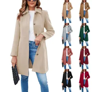 Womens Elegant Single Breasted Coat Long Sleeve Mid Winter Overcoat Work Office Pea Coats