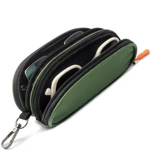 Double Eyeglass Case Soft Portable Zipper Sunglasses Bag with Keychain Clip for Men Women, Travel-Friendly Glasses Holder