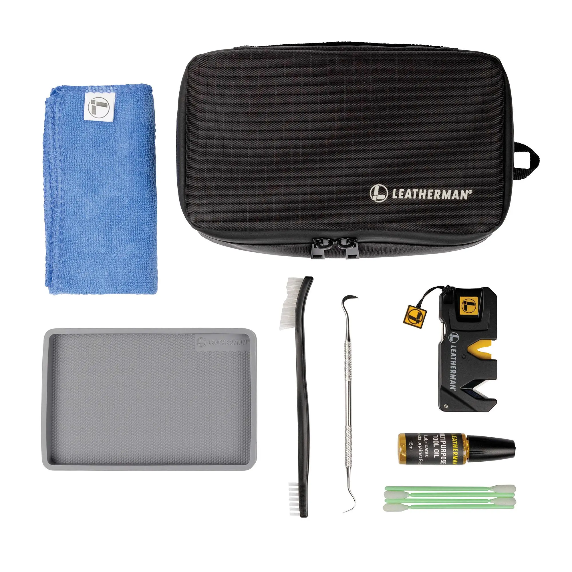 Leatherman® Compact Minimalist EDC Tool Kit Set - Portable Multitool Care Accessories with Brushes, Microfiber Cloth, Sharpener, Protective Mat, Pick for EDC Gear Quick Clean & Sharpen On The Go, Multi-Use Gadget Solutions