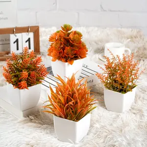 Fall Decor 4-Pack Small Faux Eucalyptus Plants, Potted Artificial Greenery for Home Shelf, Office, Bathroom, Desk & Coffee Table Decoration, Seasonal Decor, Faux Plastic Plants