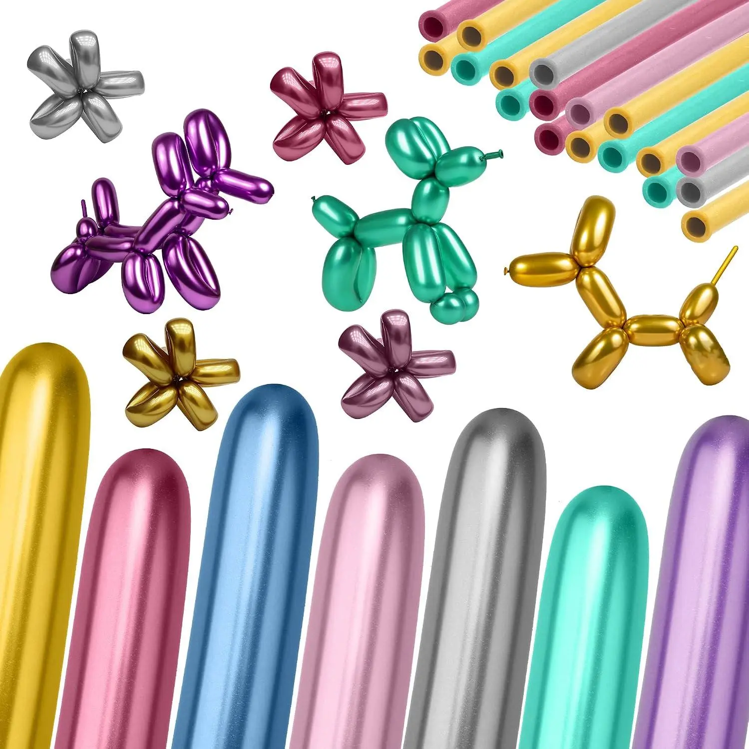 Metallic 260 Balloons - Long Balloons For Arch & Animals, Mix Colors, Kit Includes 50Pcs