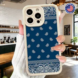 Vintage Blue Bandana Paisley Pattern Aesthetic Case for iPhone 17 16 15 14 Pro Max 13 12 11 XR XS Plus Air Slim Shockproof Anti Drop Protective Lightweight Durable TPU Cover