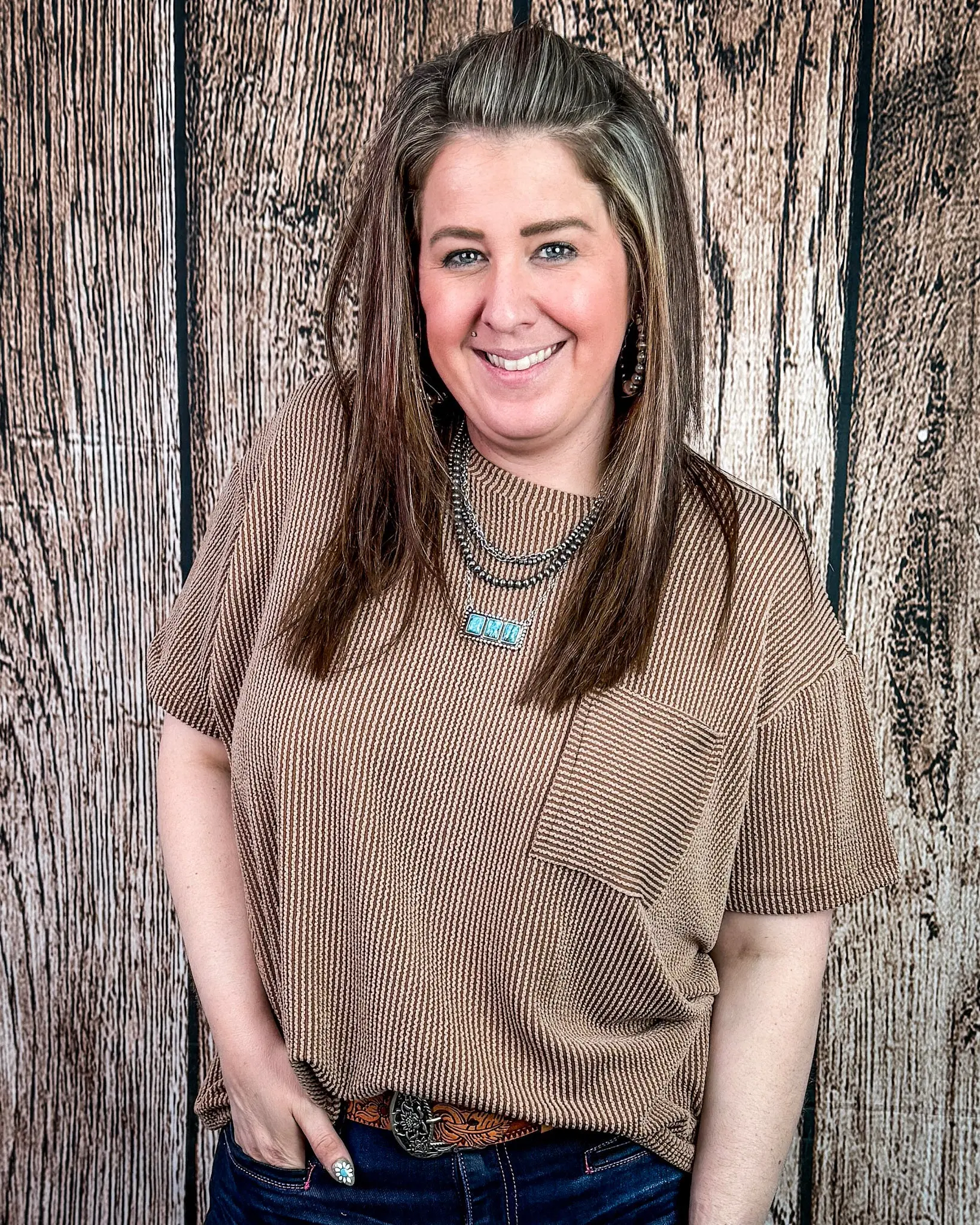 Oakley Short Sleeved Ribbed Top in Mocha