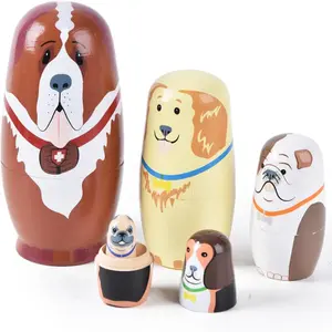 Wooden Haba Dog Nesting Dolls Set, Animals, 5 Piece Russian Nesting Dolls, Handmade Russian Dolls, Christmas Home Wedding Party Decoration