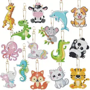 15PCS Diamond Painting Keychains Animal Diamond Art Ornaments Double Side Diamonds Key Rings DIY 5D Art Pedants for Beginners Birthday Crafting Home Party Decor
