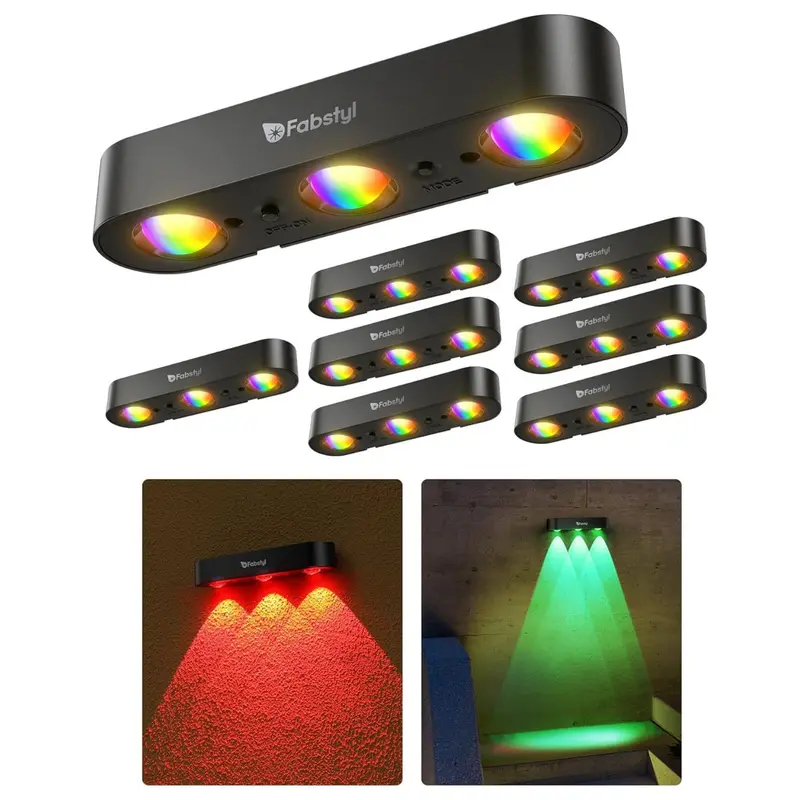 FabStyl Affordable Basic Version Solar Outdoor Lights - RGB Sync, Warm White, Synchronized Color Control, Auto On/Off, IP65 Waterproof, Batteries Included, Holiday Decorations, Mood Lighting for Backyard Glow Up, Fence, Deck