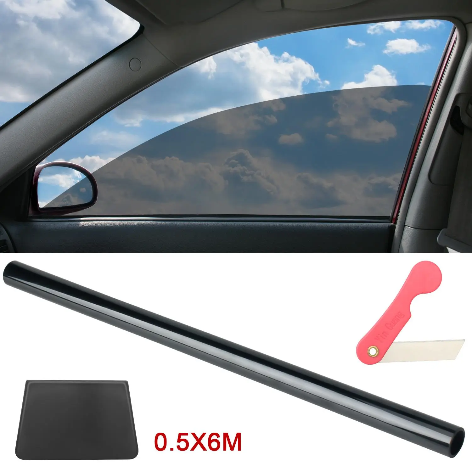0.5×6M Car Window Solar Tint Film Roll, 6 VLT Shades 99% UV Heat Block Privacy Sun Shade with DIY Installation Tools for Side Windows & Sunroof