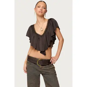 Deena Ruffled V Neck Top