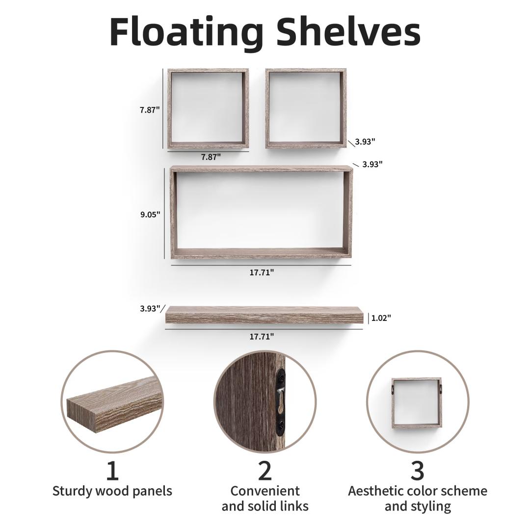 Floating Shelves, 17.72", wall-mounted wooden shelves for bathroom, bedroom, living room, kitchen; hanging shelf for book storage and decor with invisible brackets, maple