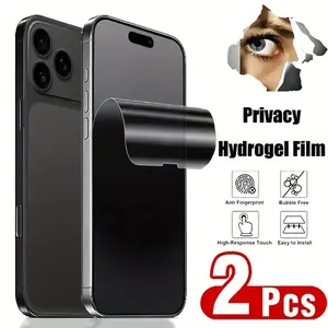 2pcs Privacy Hydrogel Film Screen Protector for iPhone 17 Air/16e/17/16/15/14/13/12/11/Pro Max/Pro/Plus/Mini/XR/X/XS/XS MAX,Smartphone,Full Coverage,Anti-spy,Anti Glare,Anti-Scratch,Fingerprint ID Compatible,Dust-free and bubble-free,Easy to Install